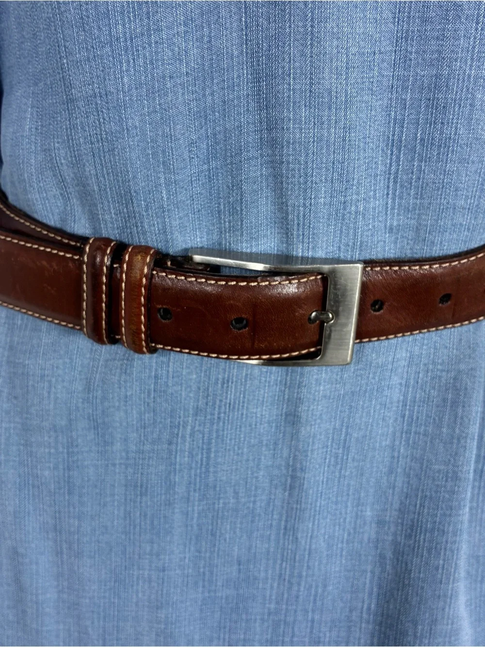 Tulliani unisex belt Sz 42 Italian saddle leather brown white stitching